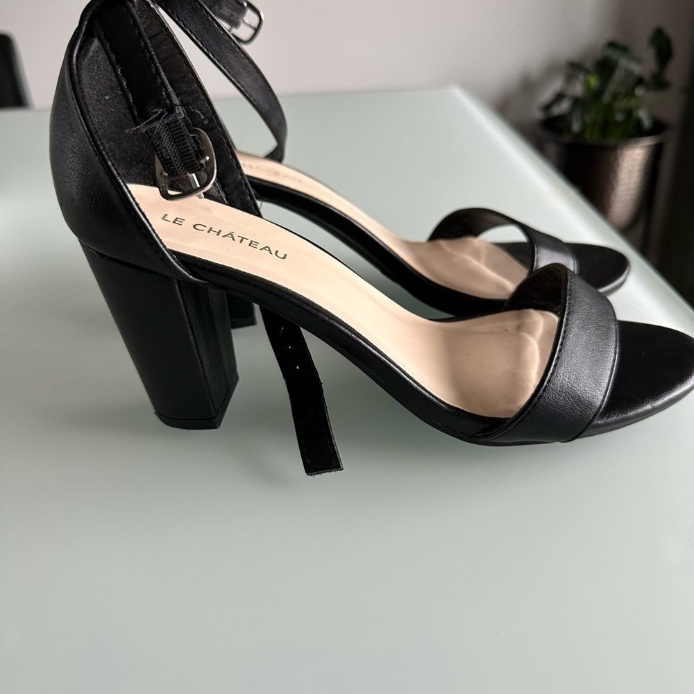 Le Chateau Black Block Heel Sandals with Ankle Strap